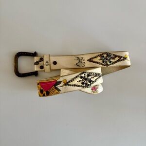 Ed Hardy White Leather Belt with Studded Design